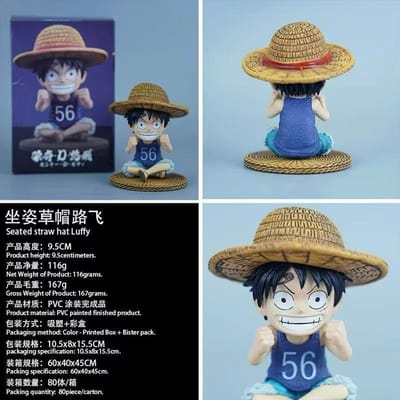 Figurines Anime One Piece Enfant Luffy Posture Assise Petite Taille Modèle de Personnage PVC Jouet Ornement de Bureau Objet de Collection Cadeau gray