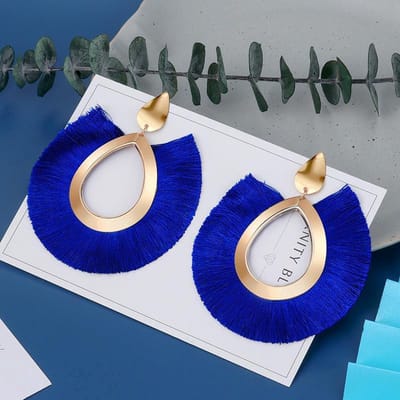 WiseGoods Luxe Bohemian Oorbellen - Boho - Zomer Fashion - Dames Sieraden - Feest Sieraad - Groot - Statement - Goud / Blauw