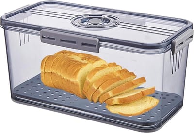 Broodtrommel - Brooddoos Opslag - Brood Vers Houden - Met Tijdregistratie - 345L x 245B x 145H cm - Grijs