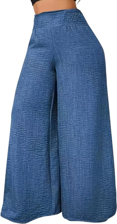 Livano Linnen Broek Dames - Zomerbroek - Volwassenen - Lange Broek - Pantalon - Strandbroek - Zomer - Ibiza Stijl - Blauw - Maat S
