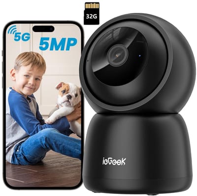 ieGeek Beveiligingscamera binnen - 5MP Ultra HD - Huisdiercamera met app - Beveiligingscamera's - Wifi Camera APP - Volgt beweging en geluidsdetectie - Bewakingscamera - 2.4/5 GHz - 32GB-KAART - Zwart