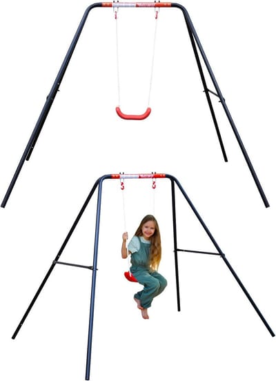 Kinderspeelsteiger met Schommels - Enkele, Dubbele of Combinatie - Glijbaan, Schommelwip en Wip - Robuust Stalen Frame - Ideaal voor Tuin en Schoolplein - Aladin Enkele Schommel