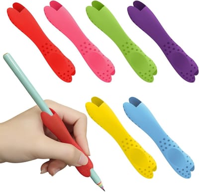 Ergonomische en antislip pennenhouder set van 6 stuks, dubbelzijdig schrijfstand, ideaal voor kinderen en beginners met een comfortabele grip