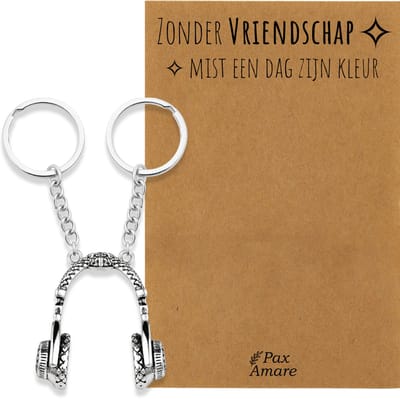 BFF Sleutelhanger voor 2 'Zonder Vriendschap mist een dag zijn kleur' - Magnetische Koptelefoon - Sleutelhanger set op Cadeau Kaartje - Zilverkleurig - Vriendschap Symbool - Pax Amare