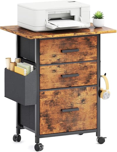 Rolcontainer Archiefkast - Dossierkast Wielen - Documenten Organiseren - Verstelbare Lade - 56 x 36 cm - Vintagebruin