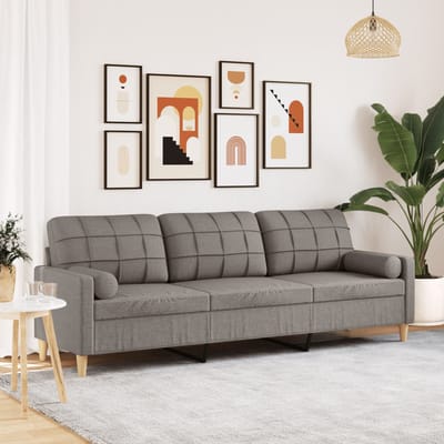 vidaXL - 3-zitsbank - met - sierkussens - 210 - cm - stof - taupe