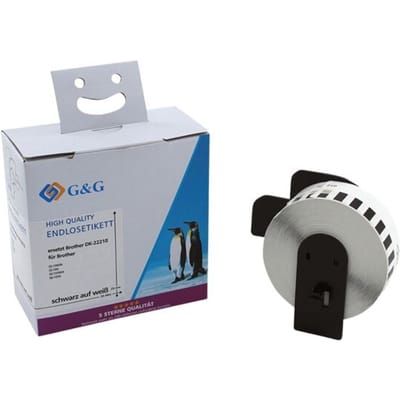 Doorlopende etiketten G&G, compatibel met Brother DK-22210, zelfklevend, thermisch papier, wit, 1 rol met B 29 mm x L 30,48 m