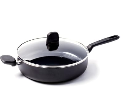 GreenPan Memphis Hapjespan 28cm met deksel - 4.2L - PFAS-vrije antikleeflaag – Hapjespan inductie - Keramische pan - Ovenbestendig tot 160°C - Koudgrepen - Met glazen deksel - Zwart