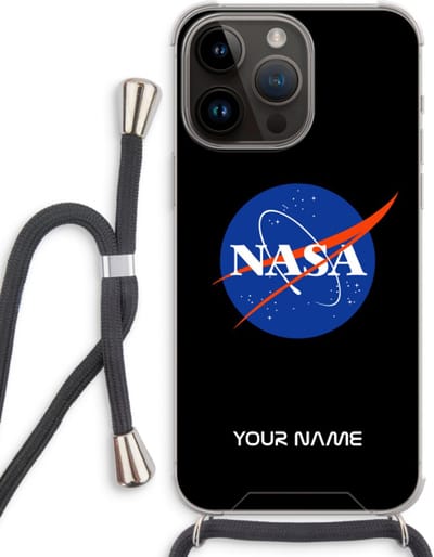 Gepersonaliseerd - Case Company® - Hoesje met koord geschikt voor iPhone 14 Pro Max hoesje met Koord - NASA - Telefoonhoesje met Zwart Koord - Extra Bescherming aan alle Kanten en Over de Schermrand