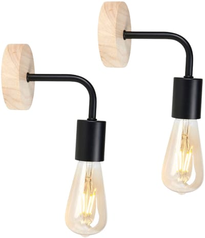 Ostaria Wandlamp - 2x - zwart - metaal / houtoptiek - industrieel - E27 - binnen / woonkamer