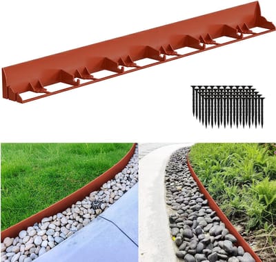 Kunststof Borderrand Flexibele - 12 m met 50 grondankers - Perkrand Tuinafboording zonder graven - DIY Gazonrand tuinrand - Bruin