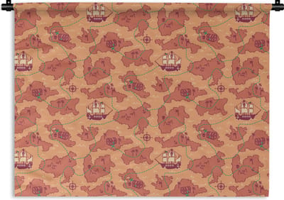 Wandkleed - Wanddoek - Piraat - Kaart - Patronen - Kinderen - 120x90 cm - Wandtapijt