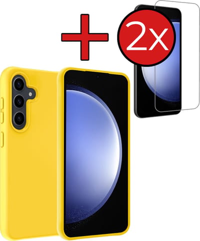 Hoesje - Met 2x Screenprotector - Geschikt voor Samsung Galaxy S23 FE - Sterk & Shockproof - Telefoon Hoes - Back Cover - Siliconen Case - Telefoonhoes - Geel