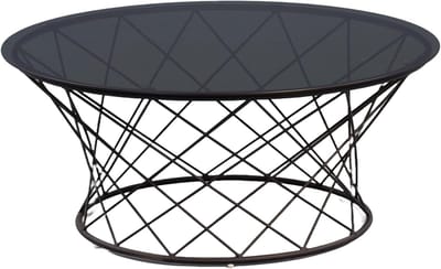 Salontafel Metaal - Koffietafel Rond - Woonkamer Inrichten - Veiligheidsglas Plaat - 80 x 35 cm - Zwart