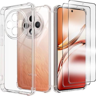 Casemania Hoesje Geschikt voor Oppo Reno 12 FS - Transparant & 2X Glazen Screenprotector - Anti Shock Hybrid Back Cover