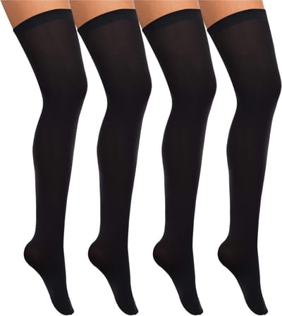 Zijden Dikke Dames Kousen - 4 Paar Zwarte Nylon Thigh Highs voor Halloween Cosplay en Feestaccessoire, Medium Maat