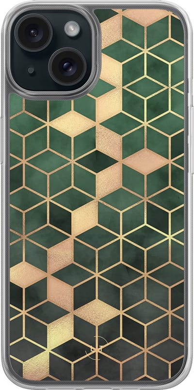 Hoesje geschikt voor iPhone 15 - Kubus groen - 2in1 backcover - Print / Illustratie - Groen - Leuke Telefoonhoesjes