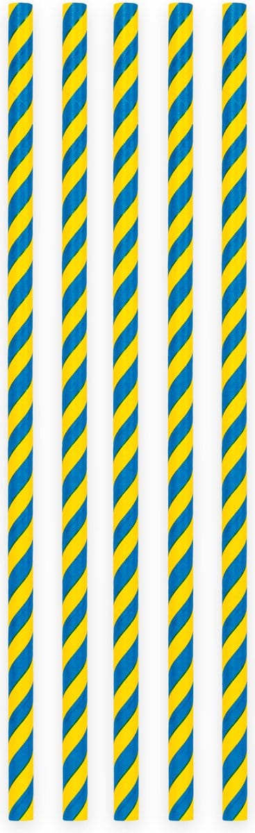 20 Papieren rietjes Blauw / Geel - 6mm x 197mm