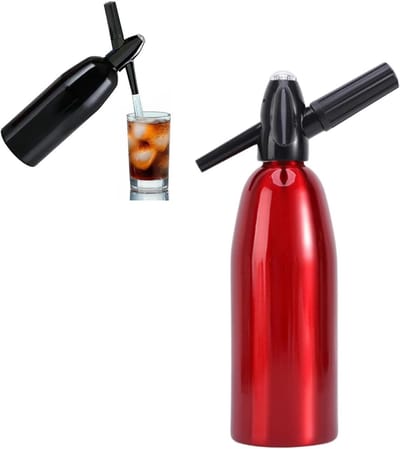 1L Soda Siphon - 33 x 9,5 cm - Aluminium Soda Siphon Fles - Maak handmatig je eigen frisdrank, mojito, gin-soda en wijnsoda - Rood