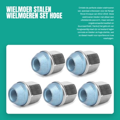 Dailygoods- Wielmoer Set 5 Stuks - Stalen Wielmoeren - Geschikt voor Evoque/Velar/LR2 - Hoge Kwaliteit - Corrosieweerstand - OEM LR001381 - Wielmoerset