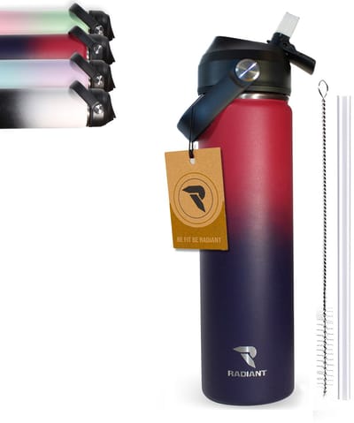 Radiant - RVS Drinkfles Radiant - RVS Waterfles met Rietje - 750ML BPA-vrije Thermosfles voor School, Sport, Werk & Reizen - Lekvrij, Dubbelwandig Drinkfles - 48u Koud / 18u Warm - Inclusief 3 Accessoires - Rood - Blauw