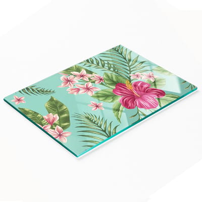 Decoratieve glazen snij- en serveerplank met Hawaïaanse bloemen, 80x52 cm