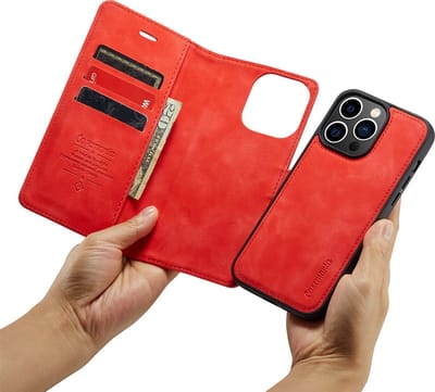 iPhone 15 Pro Max Bookcase hoesje - CaseMe - Effen Rood - Kunstleer