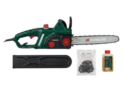 Parkside Elektrische kettingzaag 1600 W - Kettingsnelheid: tot 15 m/s - Zaaglengte: 34 cm - Automatisch kettingsmeersysteem - Handmatig kettingspansysteem - Comfortabel werken door ergonomische vormgeving van de handgreep