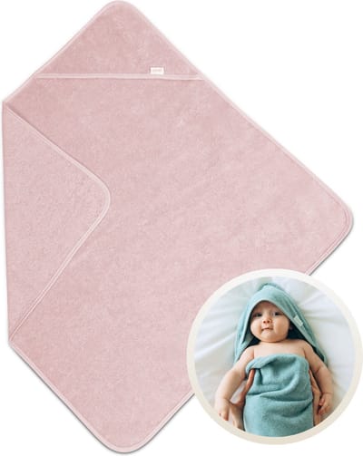 Funnies Badcape Blush 100x100 cm - 100% Katoenen Badstof - Zachte en Absorberende Baby Badcape - Handdoek met Capuchon - Grote Omslagdoek - Dikke Badstof - Voor na het Badderen - Makkelijk Wasbaar en Geschikt voor Gevoelige Huid