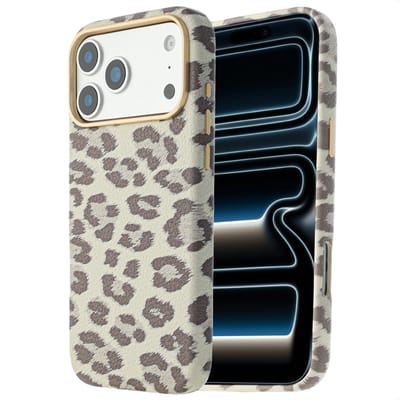 Selencia Hoesje - Geschikt voor Apple iPhone 18 Pro Max / 17 Pro Max - Sabi Backcover panterprint geschikt voor MagSafe - Soft Ivory