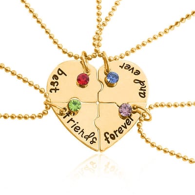 Bixorp Friends BFF Ketting voor 4 met Goudkleurig Hartje en Kristalletjes - Vriendschapsketting Meisjes - Best Friends Ketting Vriendschap Cadeau voor Vier