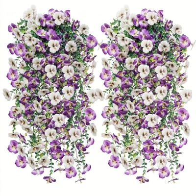 Paars witte hangende kunstbloemen set van 2 stuks kunstbloemen decoratie hangplant balkon veranda muur bloemrank
