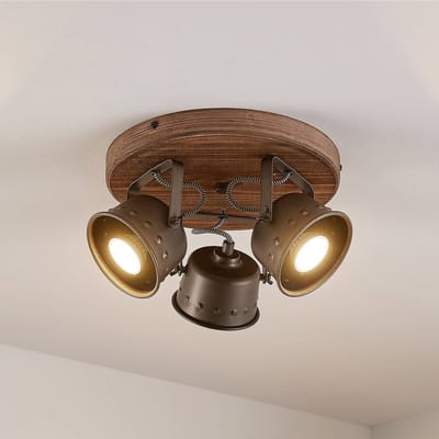 Lindby - halogeen spot - 3lichts - Metaal, multiplex - H: 19.5 cm - GU10 - bruin, zwart