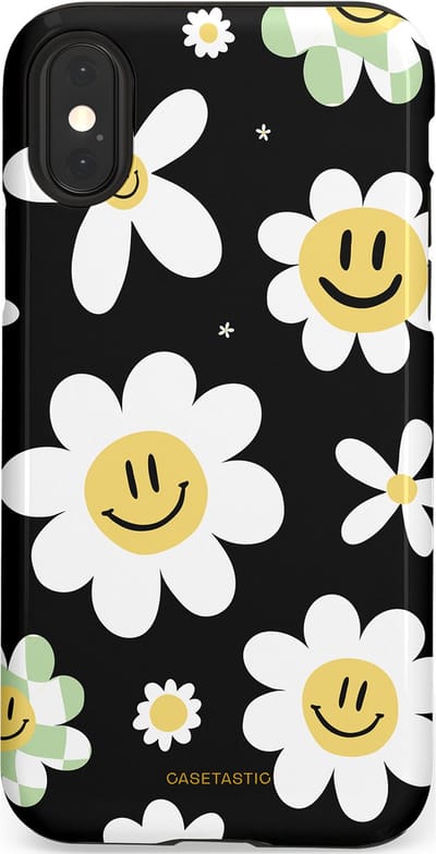 Casetastic hoesje geschikt voor Apple iPhone X / Apple iPhone XS - Dubbellaagse bescherming - Vrolijke Madeliefjes - Fashion Case - Zwart Wit Grijs Goud