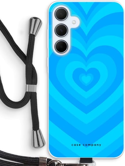 Case Company® - Hoesje met koord geschikt voor Samsung Galaxy A35 hoesje met Koord - Hart Blauw - Telefoonhoesje met Zwart Koord - Bescherming aan alle Kanten en Over de Schermrand