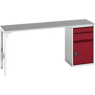 Bott verso onderbouwwerkbank, linoleumblad, 2 laden, 1 deur, 1 plank, B 2000 x D 600 x H 930 mm, lichtgrijs/paarsrood