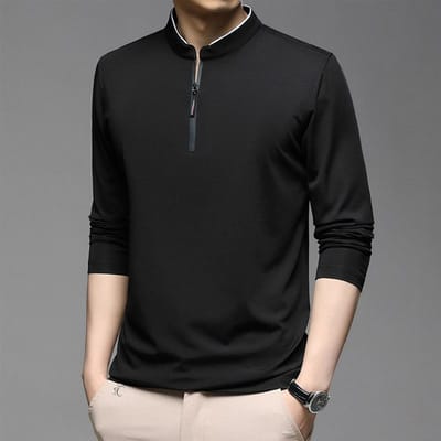 Herfst Katoen Halve Rits Heren T-shirt met Lange Mouwen Opstaande Basis Shirt Jeugd Effen Kleur Casual Herenkleding XXXXL