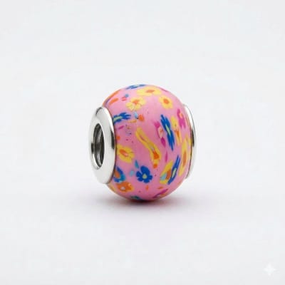 Quiges - Klei - Kraal - Bedels - Roze - met - Gele - Bloem - Bead Past op alle bekende merken - armband