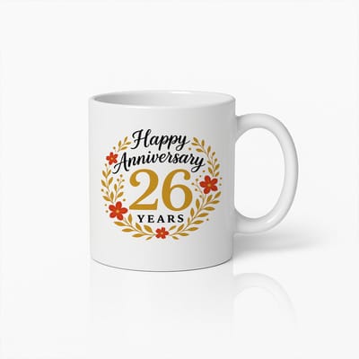 330ml Elegante Gelukkige 26 Jaar Jubileum Koffiemok met Bloemmotief