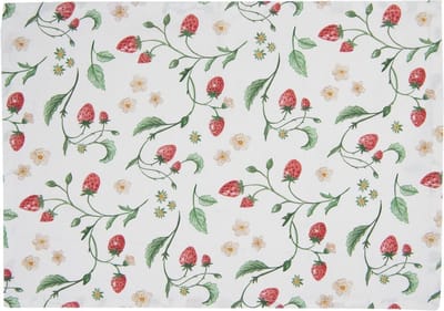 Clayre & Eef Placemats Set van 6 48x33 cm Wit Rood Katoen Rechthoek Aardbeien Tafelmat