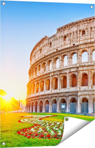 Gards Tuinposter Colosseum bij Zonsopgang in Rome, Itali� - 60x80 cm - Tuindoek - Tuindecoratie - Wanddecoratie buiten - Tuinschilderij
