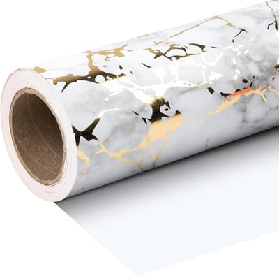 Inpakpapier Rol - Cadeaupapier - Geschenken Verpakken - Goudfolie Marmer Design - 43 x 2540 cm - Wit Goud