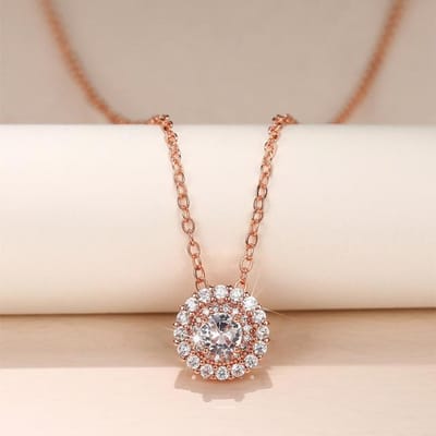 Mode Ronde Cubic Zirconia Hanger Ketting Voor Vrouwen Roségoud Kleur Verloving Bruiloft Bruids Ketting Trendy Feest Sieraden 45cm white