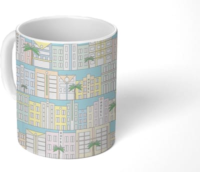 Mok - Koffiemok - Miami - Skyline - Patroon - USA - Mokken - 350 ML - Beker - Koffiemokken - Theemok