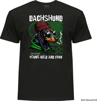 T-shirt for weed lover Cannabis Dachshund dog smokingTrendy T-Shirts 100%Cotton Fashion