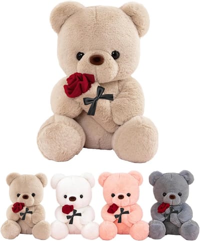 Pluche Teddybeer - Knuffelbeer met Roos - Romantisch Cadeau - Zacht Pluche Materiaal - 45 cm - Bruin