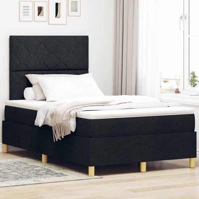 vidaXL - LED - Box - Spring - Bed - met - hoofdeinde - Zwart - 120 - x - 190 - cm - Stof