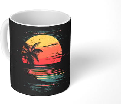 Mok - Koffiemok - Strand - Minimalistisch - Zon - Oranje - Mokken - 350 ML - Beker - Koffiemokken - Theemok