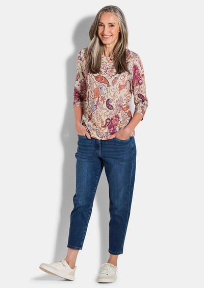 Comfortabel shirt van katoenjersey - meerkleurig / gedess. - Gr. 38 van Goldner Fashion