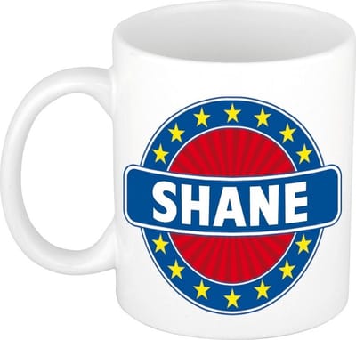 Bellatio Decorations - Shane voornaam - koffiemok - beker - wit/blauw - 300 ml - Cadeau - Heren - Collega - Vaderdag - Verjaardag